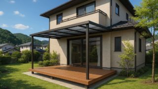 【佐世保市】テラス屋根の費用相場|防犯性を高める5つのポイント 佐世保市の戸建て外構に施工されたテラス屋根のイメージ