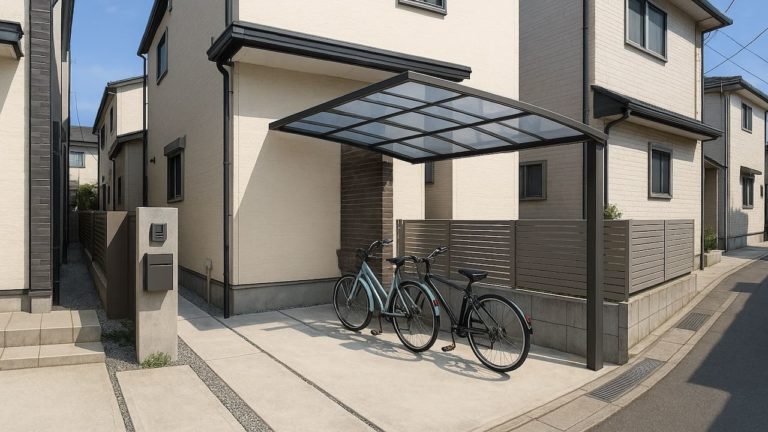 狭山市の戸建て外構に施工されたサイクルポートのイメージ