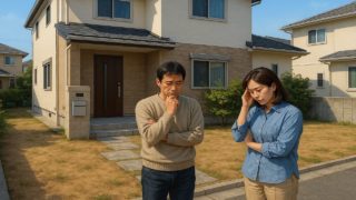 【狭山市】外構の失敗例5選|家族全員が使いづらくなる間取りの落とし穴 狭山市の外構工事の失敗にがっかりする夫婦のイメージ