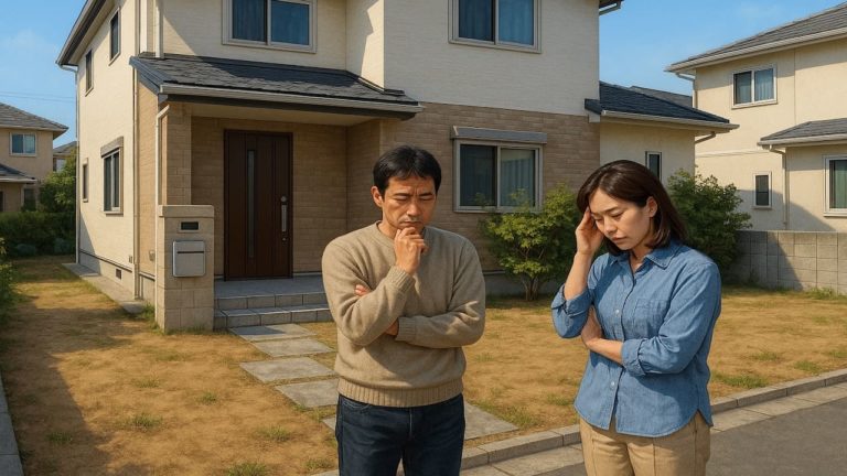 狭山市の外構工事の失敗にがっかりする夫婦のイメージ