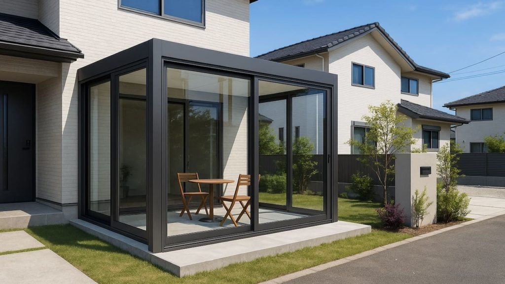 狭山市の戸建て外構に施工されたテラス囲い・サンルームのイメージ