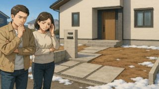 仙台市の外構工事の仕上がりにがっかりする夫婦のイメージ