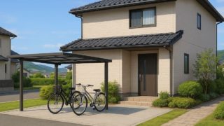 【瀬戸市】サイクルポートの価格目安|アプローチと一体化する配置術 瀬戸市の戸建て外構に施工されたサイクルポートのイメージ
