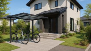 【島根県】自転車置き場の費用相場|外観を崩さないおしゃれな方法 島根県の戸建て外構に施工された自転車置き場のイメージ
