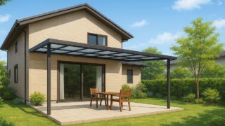 下野市の戸建て外構に施工されたテラス屋根のイメージ