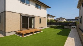 【静岡県】人工芝 施工の総額相場|見積もりでハマる落とし穴5つ 静岡県の戸建て外構に施工された人工芝のイメージ