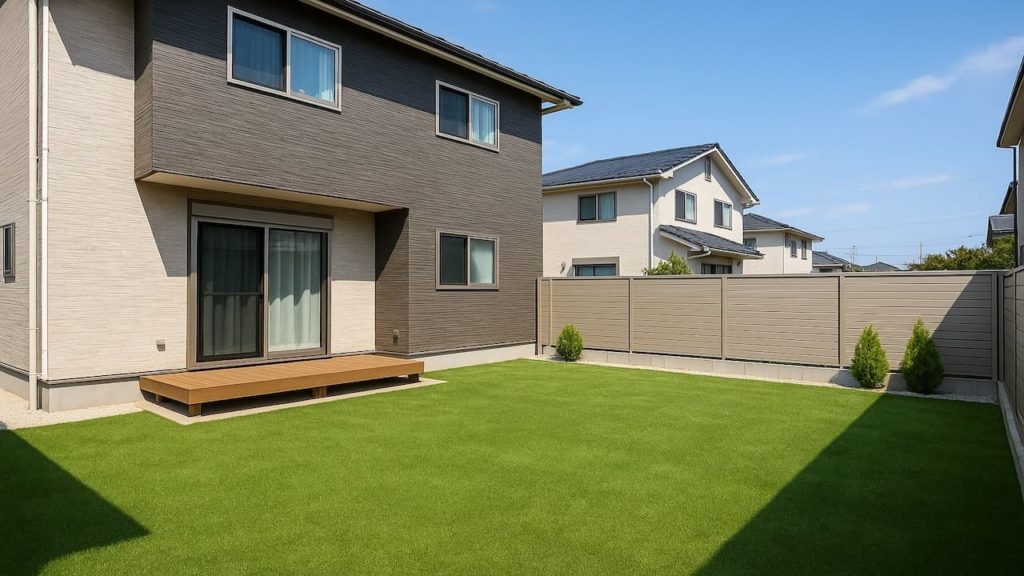 周南市の戸建て外構に施工された人工芝のイメージ