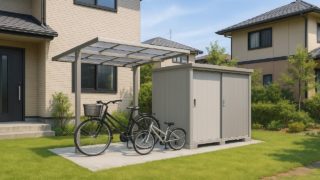 草加市の戸建て外構に施工された自転車置き場のイメージ