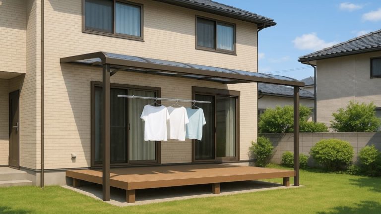 草加市の戸建て外構に施工されたテラス屋根のイメージ