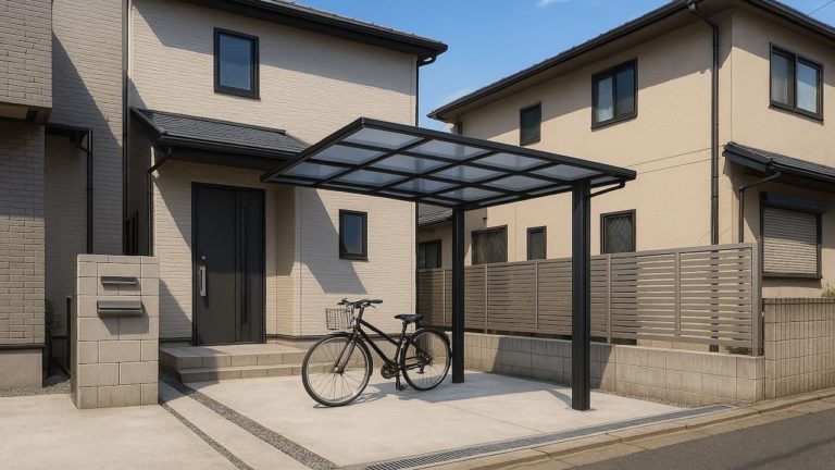 杉並区の戸建て外構に施工されたサイクルポートのイメージ