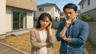 【立川市】外構デザインの失敗例5選|提案をうのみにしてしまったケース 立川市の外構工事の失敗にがっかりする夫婦のイメージ