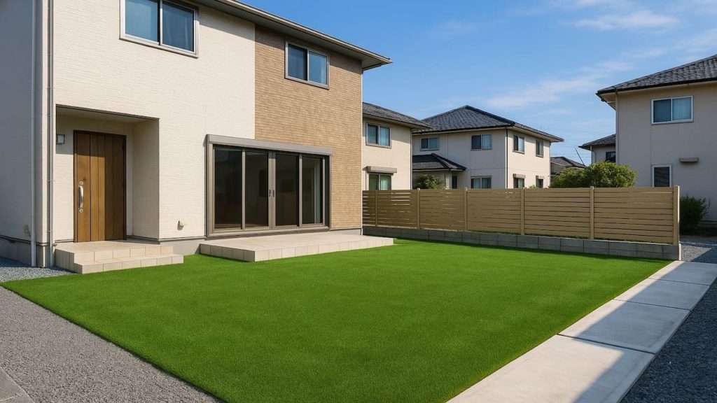 高浜市の戸建て外構に施工された人工芝のイメージ