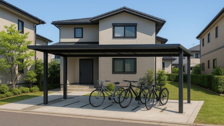 高松市の戸建て外構に施工されたサイクルポートのイメージ