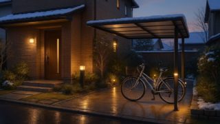 【高岡市】自転車置き場の価格帯|安っぽく見せない素材選び 高岡市の戸建て外構に施工された自転車置き場のイメージ