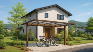 【宝塚市】サイクルポートの費用比較|本体価格と施工費の最適配分 宝塚市の戸建て外構に施工されたサイクルポートのイメージ