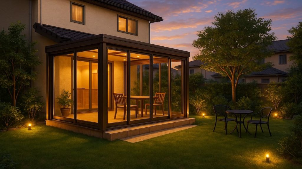 宝塚市の戸建て外構に施工されたテラス囲い・サンルームのイメージ