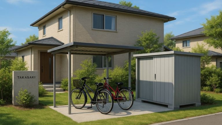 高崎市の戸建て外構に施工された自転車置き場のイメージ