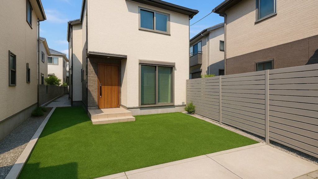 高槻市の戸建て外構に施工された人工芝のイメージ
