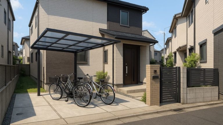 高槻市の戸建て外構に施工されたサイクルポートのイメージ