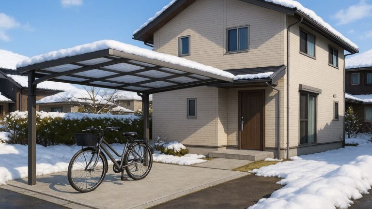 滝沢市の戸建て外構に施工されたサイクルポートのイメージ