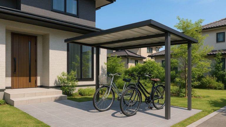 多摩市の戸建て外構に施工された自転車置き場のイメージ