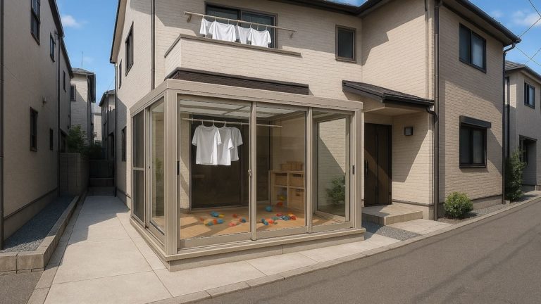 多摩市の戸建て外構に施工されたテラス囲い・サンルームのイメージ