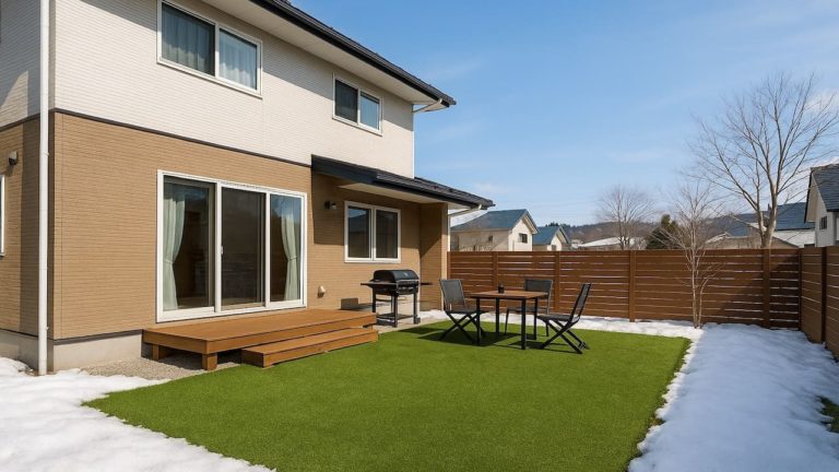 天童市の戸建て外構に施工された人工芝のイメージ