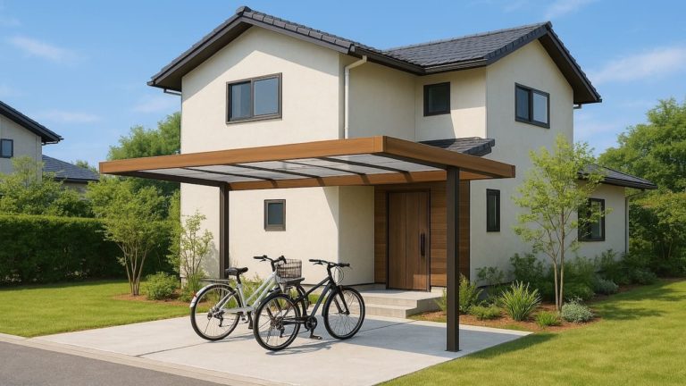 天童市の戸建て外構に施工されたサイクルポートのイメージ