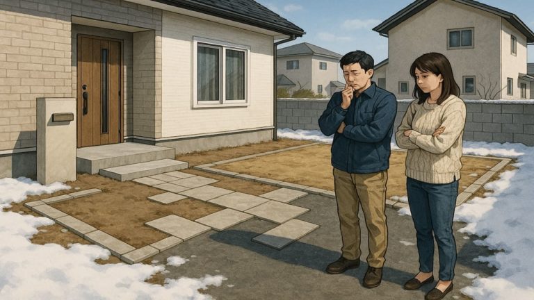 天童市の外構工事の失敗にがっかりする夫婦のイメージ