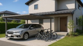 【栃木県】自転車置き場の費用感|家の側面を活かしてローコスト 栃木県の戸建て外構に施工された自転車置き場のイメージ