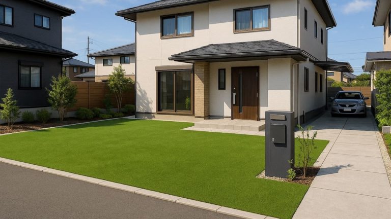 東海市の戸建て外構に施工された人工芝のイメージ