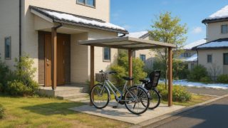 苫小牧市の戸建て外構に施工された自転車置き場のイメージ