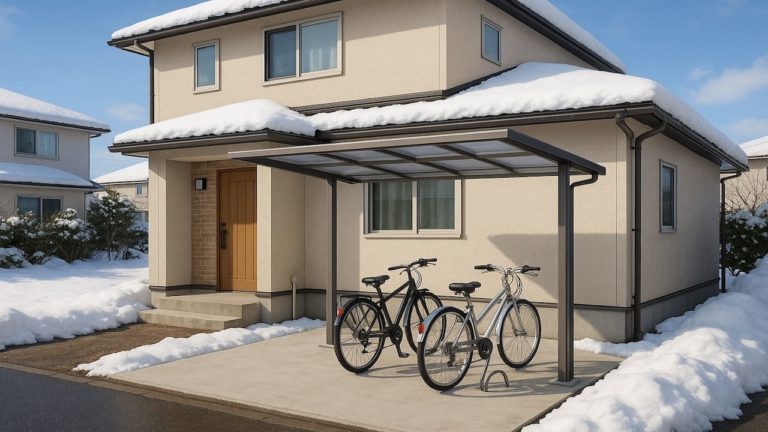 苫小牧市の戸建て外構に施工されたサイクルポートのイメージ