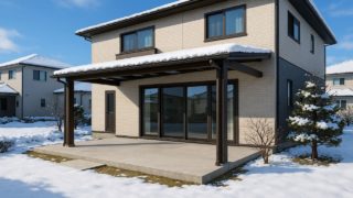 苫小牧市の戸建て外構に施工されたテラス屋根のイメージ