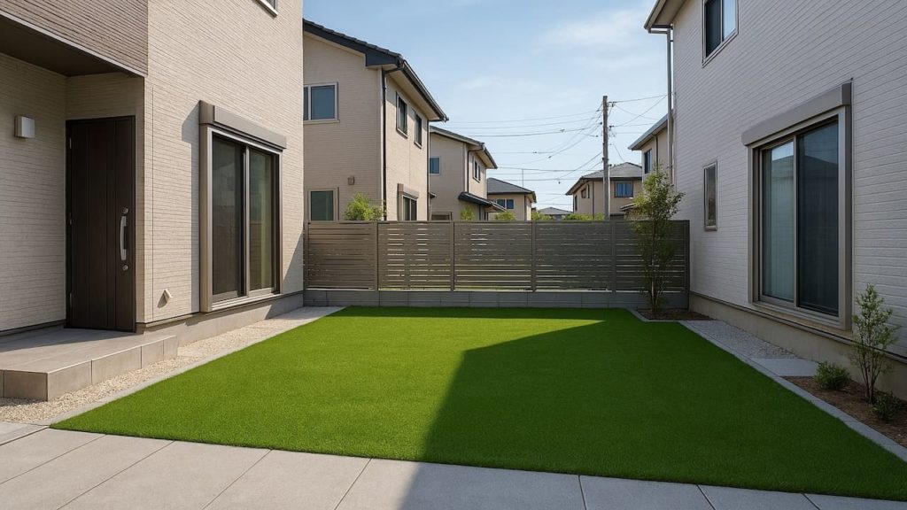 富田林市の戸建て外構に施工された人工芝のイメージ