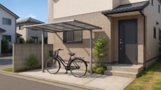 【富田林市】自転車置き場の本体+施工費|防犯を上げるライト配置 富田林市の戸建て外構に施工された自転車置き場のイメージ