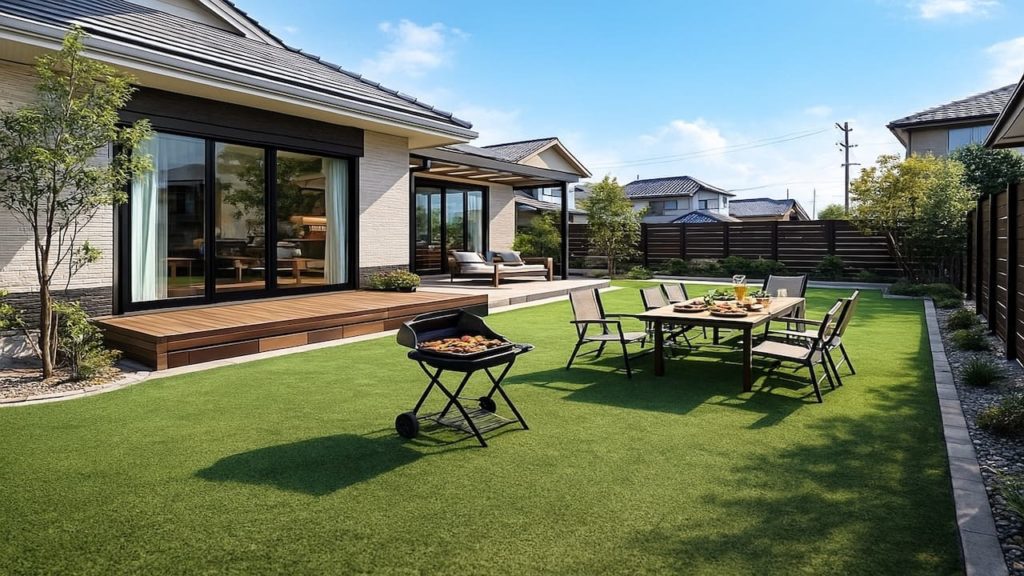 取手市の戸建て外構に施工された人工芝のイメージ