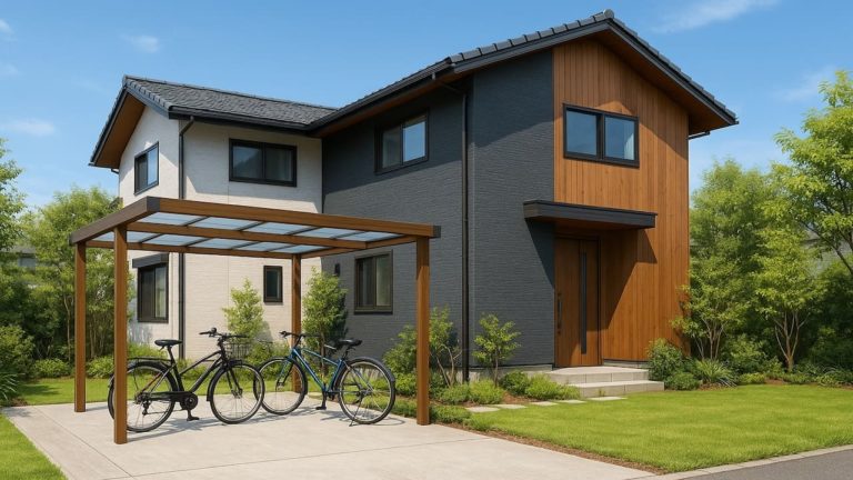 取手市の戸建て外構に施工されたサイクルポートのイメージ