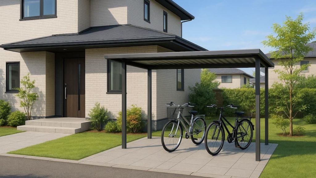 鳥取県の戸建て外構に施工された自転車置き場のイメージ