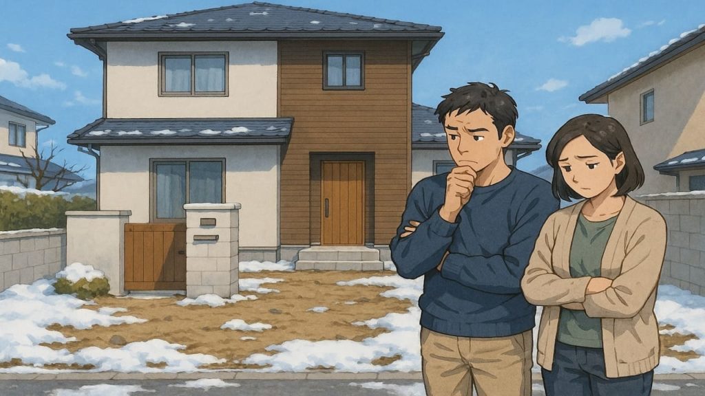 富山県の外構工事の失敗にがっかりする夫婦のイメージ