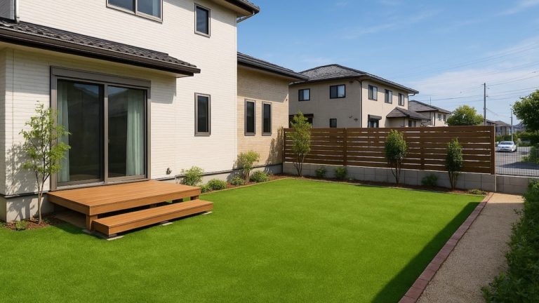 豊橋市の戸建て外構に施工された人工芝のイメージ