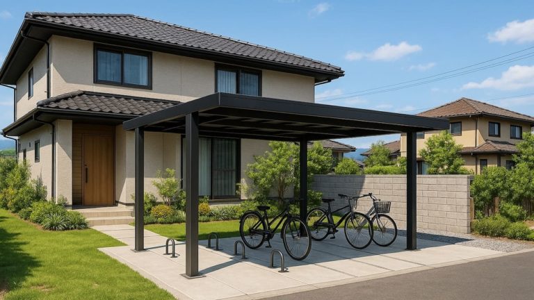 豊橋市の戸建て外構に施工されたサイクルポートのイメージ