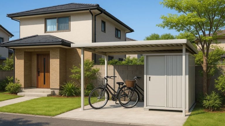 津市の戸建て外構に施工された自転車置き場のイメージ