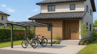 【津市】サイクルポート工事の価格帯|契約前に見るべき図面の要点 津市の戸建て外構に施工されたサイクルポートのイメージ