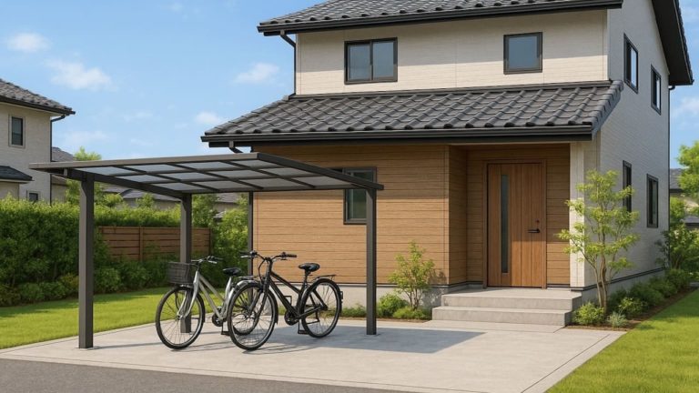 津市の戸建て外構に施工されたサイクルポートのイメージ