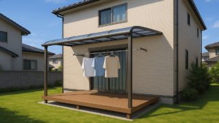 【津市】テラス屋根の費用相場|ありがちな失敗とその防ぎ方 津市の戸建て外構に施工されたテラス屋根のイメージ