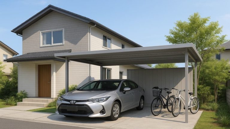 土浦市の戸建て外構に施工された自転車置き場のイメージ