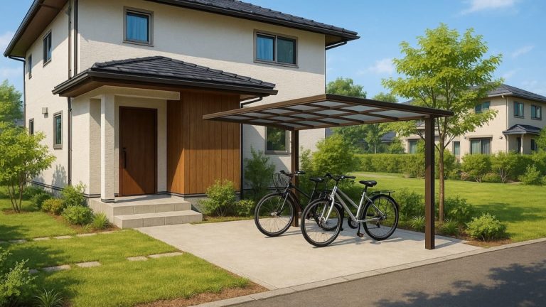 土浦市の戸建て外構に施工されたサイクルポートのイメージ