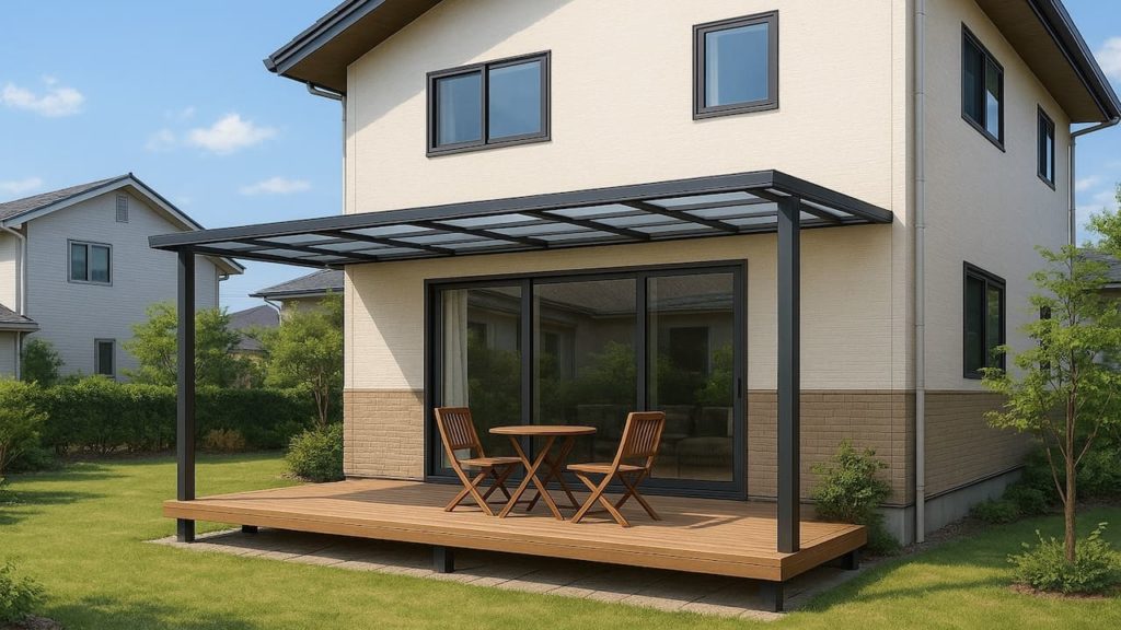 土浦市の戸建て外構に施工されたテラス屋根のイメージ