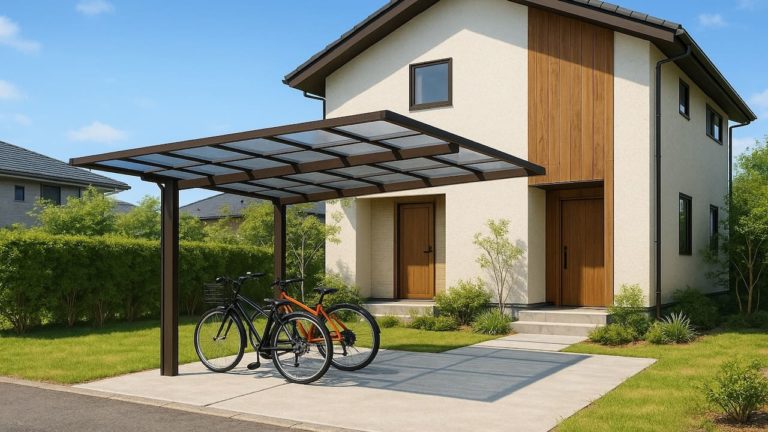 つくば市の戸建て外構に施工されたサイクルポートのイメージ